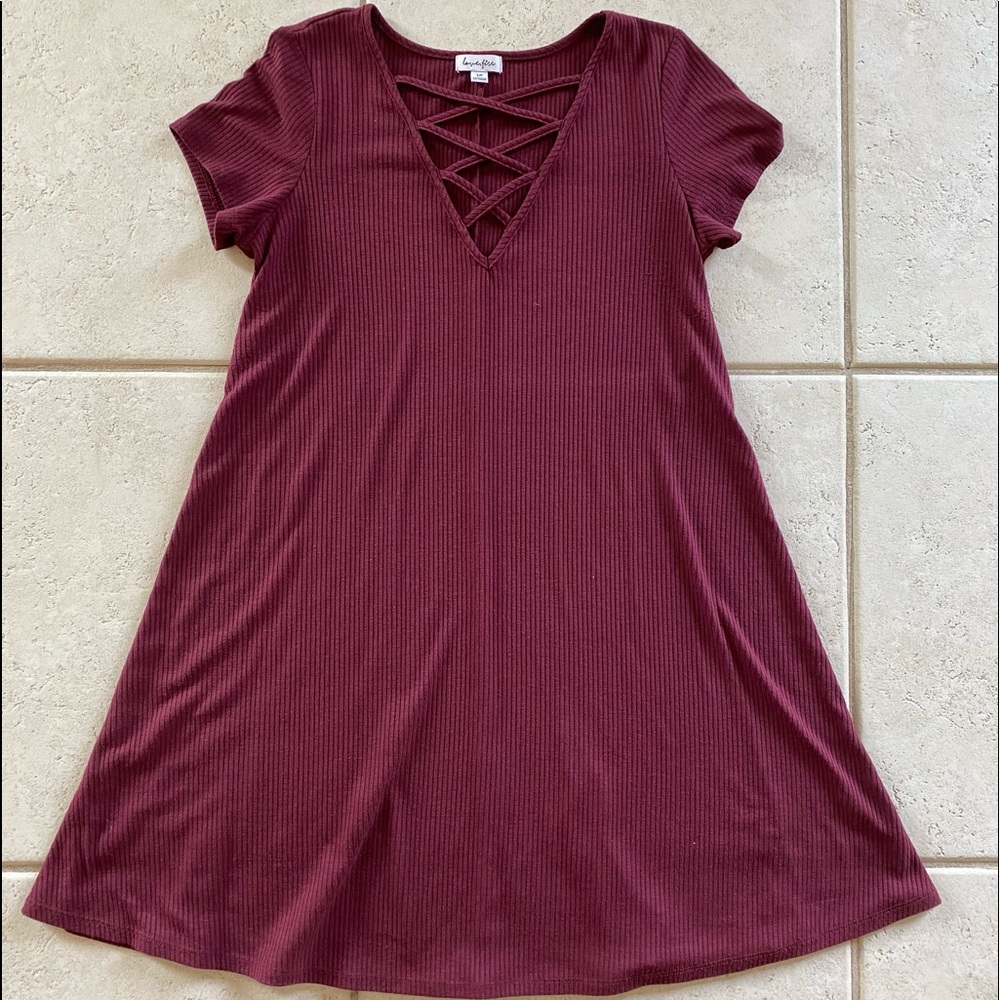 Ribbed V-neck Short Dress